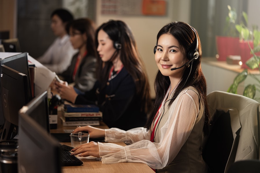 Customer support agent at a computer